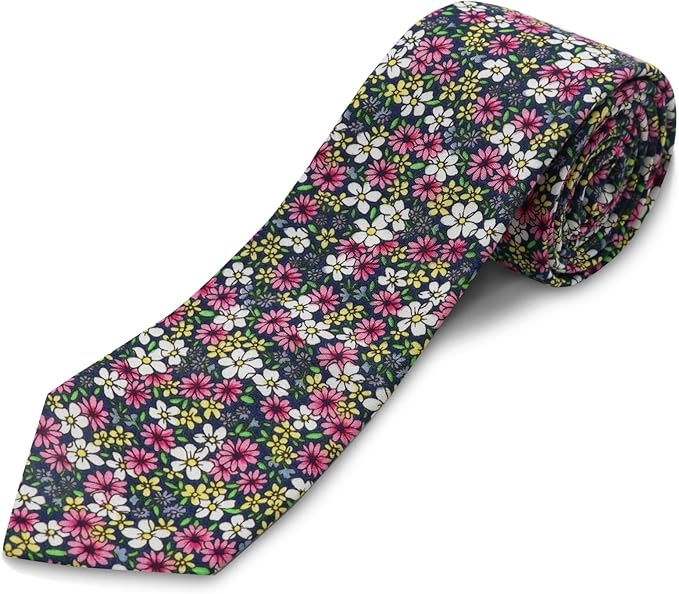 Cotton Floral Ties for Men 2.76" Men's Skinny Tie Linen Flower Printed Neck Tie for Wedding Dating Party