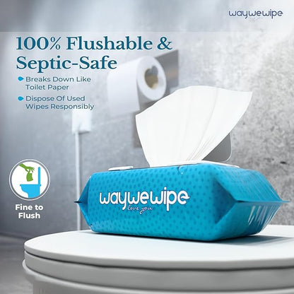 Flushable Wet Wipes, 6 Pack - 60 Wipes Per Pack (360 Count), XL Adult Cleansing Cloth for Men & Women, Hypoallergenic 100% Plant Based Disposable, Septic & Sewer Safe, Fragrance Free