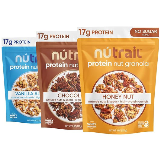 NuTrail 17g Protein Nut Granola Cereal, Variety Pack, No Sugar Added, Keto, Low Carb, Gluten Free, Grain Free, Healthy Breakfast 8 oz. 3 Count