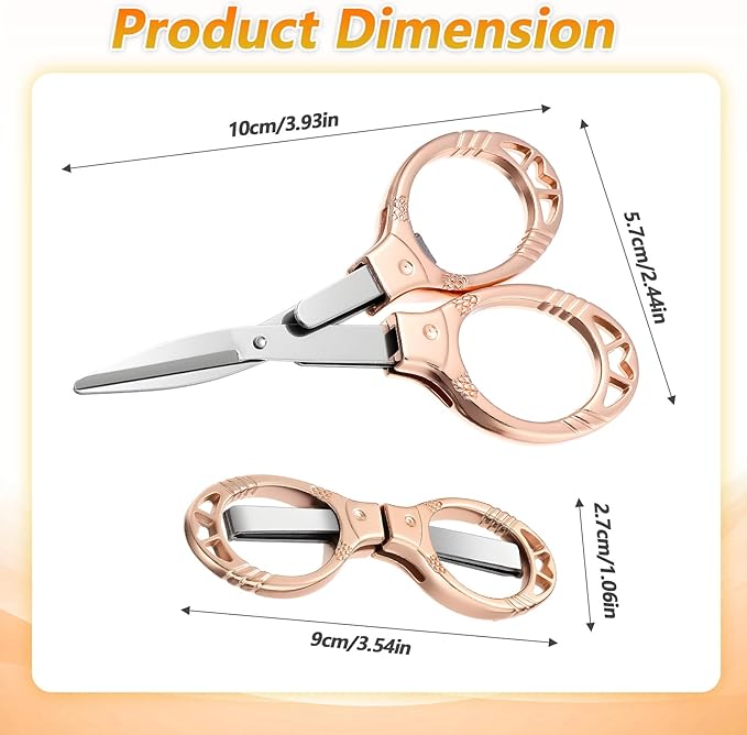 2 Pcs Foldable Scissors, Rose Gold Portable Badge Reel Scissors for Home Office Craft Nurse