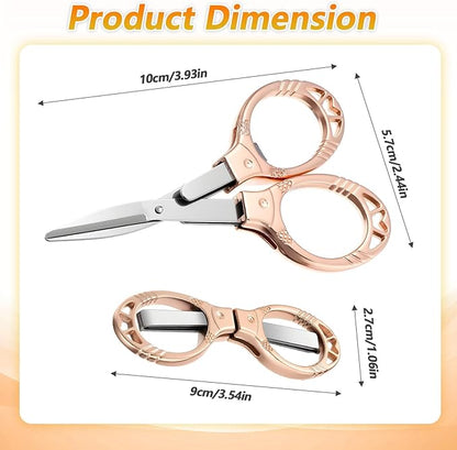 2 Pcs Foldable Scissors, Rose Gold Portable Badge Reel Scissors for Home Office Craft Nurse