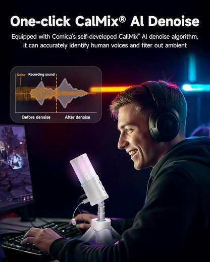 COMICA Ejoy UNI S USB Gaming Microphone for PC, RGB Cardioid Condenser Mic with Tripod Stand, 48kHz/24bit, Noise Cancellation, Streaming Mic for Recording, Podcast, Twitch, Discord, Computer, PS5, PS4