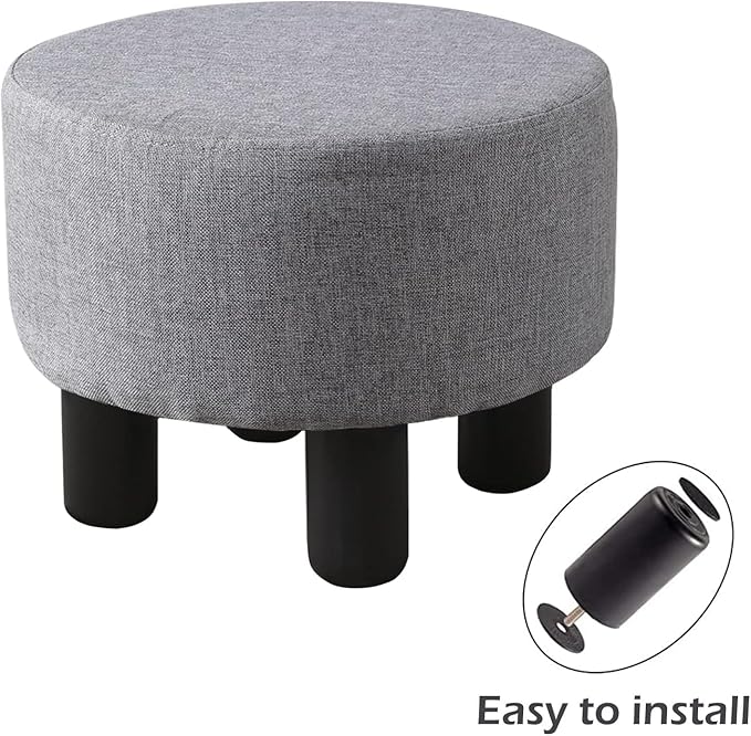 Cpintltr Linen Ottoman Round Footrest Stool Upholstered Step Stool Ottomans Sofa Stool 4 Wood Legs with Anti-Slip Pads Modern Accent Home Decor Suitable for Living Room Bedroom Entryway Dark Grey
