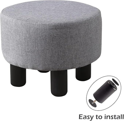 Cpintltr Linen Ottoman Round Footrest Stool Upholstered Step Stool Ottomans Sofa Stool 4 Wood Legs with Anti-Slip Pads Modern Accent Home Decor Suitable for Living Room Bedroom Entryway Dark Grey