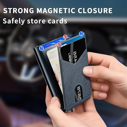 Wallet for Men Slim RFID Blocking-Metal Smart Pop-Up Credit Card Holder with 2 ID Windows, Holds 8-10 Cards,Bifold Compact Minimalist Front Pocket Wallet & Money Clip,Men's accessories (Blue)