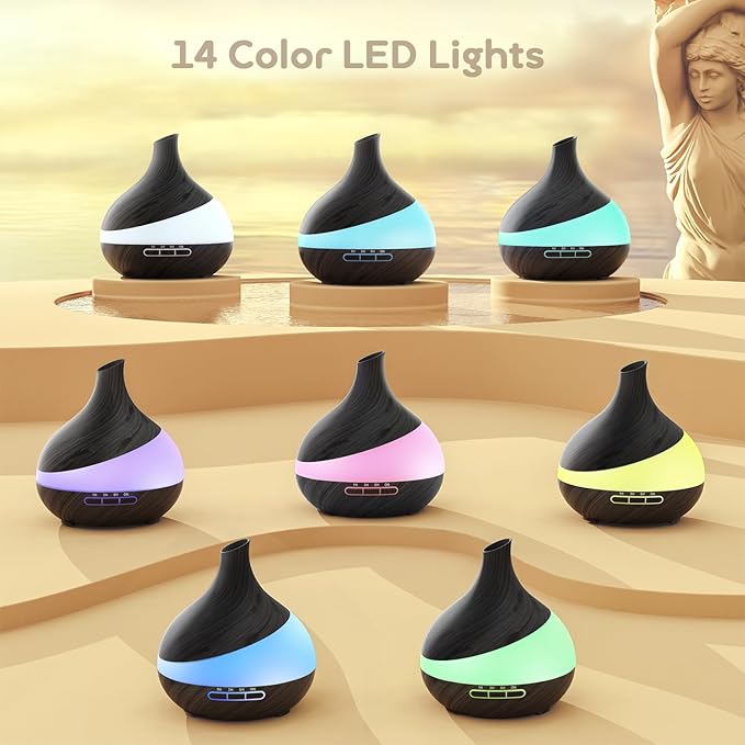 500ML Essential Oil Diffuser: Aromatherapy Humidifier with Remote Control & 14 Colors LED - 1/3/6H Timer, Auto Shut-Off, BPA-Free Cool Mist for Home Bedroom Spa Yoga