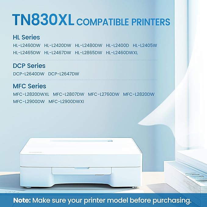 TN830XL TN830 HL-L2460DW Toner for HL-L2460DW DCP-L2640DW Replacement for Brother TN-830XL Toner HL-L2405W MFC-L2820DW HL-L2420DW Printer Toner Cartridge (1 Black)