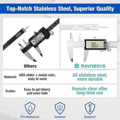 Digital Caliper 12 Inch with Large LCD Screen, Inch/MM/Fraction Conversion, 300mm Micrometer Caliper All Stainless Steel Diameter Measuring Tool for Jewelers/Woodworkers/DIY