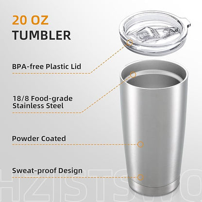 20 oz Tumbler with Lid Stainless Steel Insulated Tumblers Double Wall Vacuum Coffee Mug Powder Coated Tumbler Cups for Cold and Hot Drinks, Stainless Steel, 1 pack