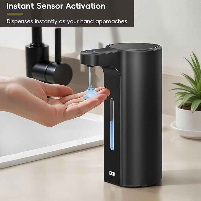 EKO Aroma Pro 13.5 fl oz Touchless Automatic Liquid Soap Dispenser, Rechargeable Hand & Dish Soap Dispenser for Bathroom and Kitchen Sink, Waterproof, Adjustable Volume Control (Matte Black)