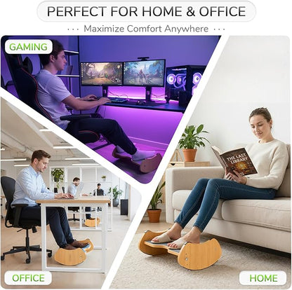 Bamboo Foot Rest for Under Desk - Fovima 2-in-1 Adjustable & Reversible Ergonomic Footstool, Permanent Dual-Sided Cushion, Tool-Free Height & Angle Adjustment