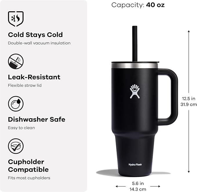 Hydro Flask Travel Tumbler with Handle, Lid and Straw - Insulated Stainless Steel in 40 OzSandpiper