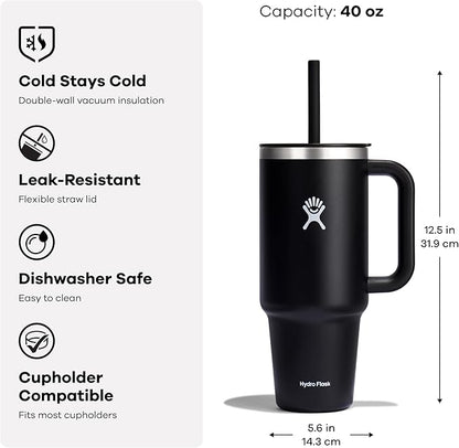 Hydro Flask Travel Tumbler with Handle, Lid and Straw - Insulated Stainless Steel in 40 OzSandpiper