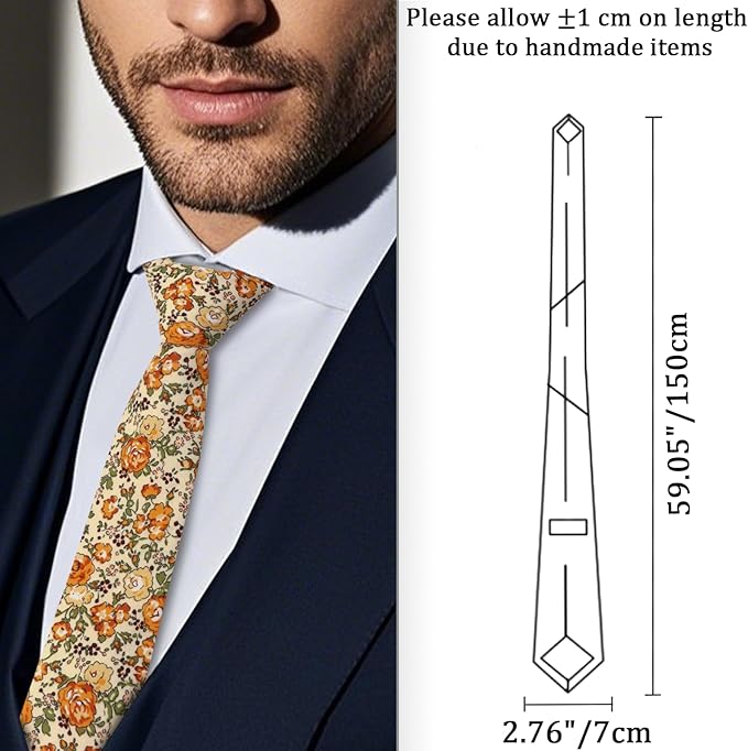 Cotton Floral Ties for Men 2.76" Men's Skinny Tie Linen Flower Printed Neck Tie for Wedding Dating Party