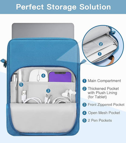 MoKo 13.3-14 Inch Laptop Sleeve Bag Fits MacBook Pro M3/M2 14" 2023, MacBook Pro 13" M2, New MacBook Air 13.6" M3/M2 2024/2022,Tab S8 Ultra 14.6",Handle Carrying Case with Shoulder Strap, Peacock Blue