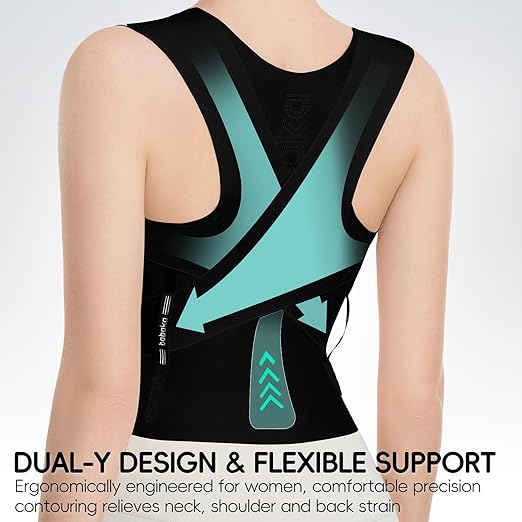 babaka Posture Corrector for Women, Invisible Lightweight Adjustable Back Brace for Upper and Lower Back Pain Relief, Hunchback, Hump, Scoliosis, Thoracic, Spine Corrector Under Clothes (Black, Large, Waist: 35''-42'')