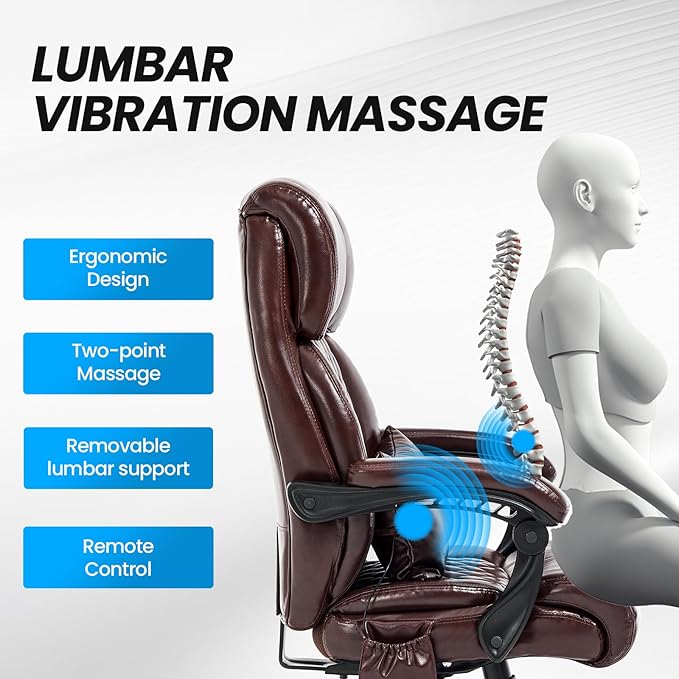 Big and Tall Office Chair, 500LBS Heavy Duty Massage Desk Chair, Ergonomic Executive Office Chair with High Back and Lumbar Support, Brown