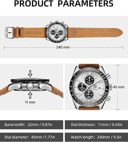 BY BENYAR Watch for Men Analog Quartz Chronograph Waterproof Luminous Designer Mens Wrist Watches Business Work Sport Casual Dress Watch with Silicone Strap Elegant Gifts for Men