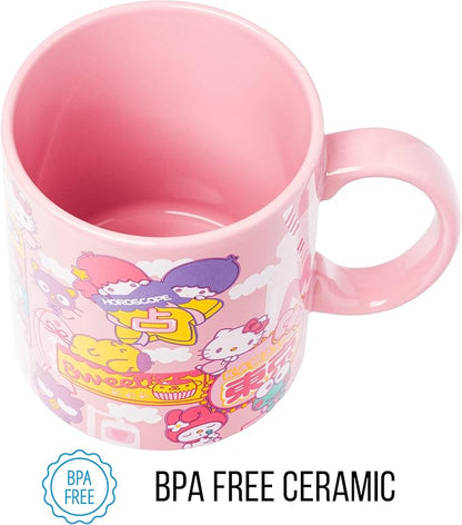Silver Buffalo Sanrio Hello Kitty and Friends Kawaii Tokyo Theme Featuring Little Twin Stars, Chococat, My Melody, Keroppi, Badtz-Maru, and Pompompurin Ceramic Mug, 20 Ounces