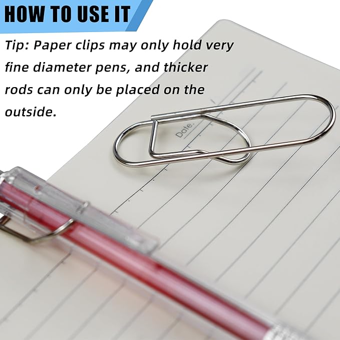 22 PCS 2.28 Inch (58mm) Paper Clips Silver Rust Resistant Metal Strong Pen Clip Style Paperclips for Office School Documents