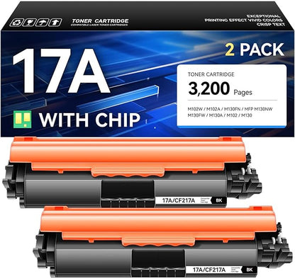 17A Toner Cartridge (Black 2-Pack) High Yield with Chip Replacement for HP 17A CF217A Toner Compatible with HP Laserjet Pro MFP M130a M130fn M130fw M130nw M102a M102w Printer M130 M102 Ink All-in-One