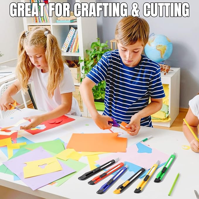 4 Pack Box Cutter Retractable, Utility Knife 9MM Wide Snap-Off Blades, Exacto Knife for Cutting Box, Wrapping, Cardboard, Extended Razor Knife, Box Opener Perfect for Office, Home, School