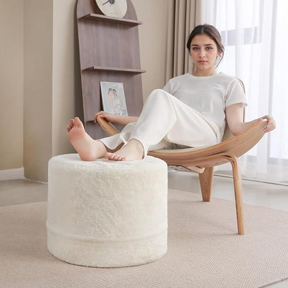 Tiita Round Stuffed Pouf Ottoman, Plush Poufs with Foam Chunk Filling, Foot Rest Stool for Living Room, Cream