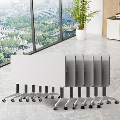 Conference Room Table, Folding Conference Table with Silent Wheels, Modular Flip Top Mobile Training Tables for Office, Training Room, Meeting Rooms, School, 2-16 Person (6, White, 70.8in)