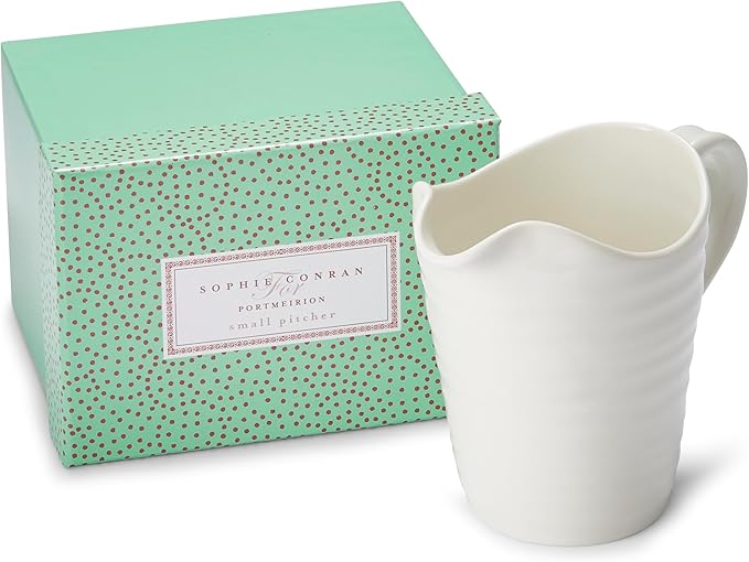 Portmeirion Sophie Conran White Small Pitcher with Handle | 8 Oz Creamer Pitcher for Coffee and Milk | Made from Fine Porcelain | Dishwasher and Microwave, Freezer & Oven Safe