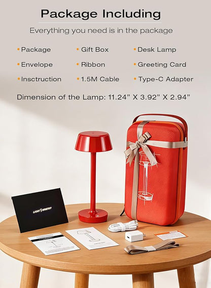 Cordless Rechargeable Table Lamp with Power Charger,Portable LED Desk Lamp,5000mAh Battery Operated,2700K-5700K Tunable,Stepless Touch Dimming for Bedroom Bedside Outdoor Camping,Red