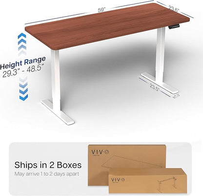VIVO Electric 60 x 24 in Standing Desk, Memory Height Adjustment, 1B Series, One-Piece Dark Walnut Top, White Frame, DESK-KIT-1W6D