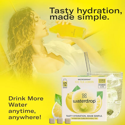 Waterdrop Hydration Cubes with Vitamin C, B Vitamins, and Electrolytes, Iced Tea Lemon Flavor, Flavored Water Enhancer Cubes for Still & Sparkling Water, Low Calorie, Sugar Free, Gluten Free, 24 Count