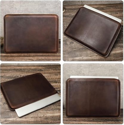 Top Grain Leather 16.2" Slim PC Sleeve Case, Solid Vintage Design, Handmade, Compatible with MacBook Pro 16.2" A2485 M1 Max 15" Touch Bar A2141 A1707 Pro 16" Touch ID A1990, Coffee 16.2 Inch