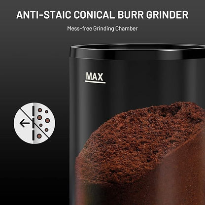 Conical Burr Coffee Grinder Electric Espresso Coffee Grinder with 35 Ajustable Precise Grind Settings for 2-12 Cup 8.8 Ounce Coffee Bean Storage