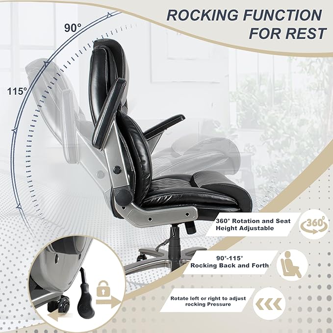 Office Chair, 500 lbs Ergonomic Big and Tall Computer Desk Chair, High-Back Executive with Adjustable Headrest, 3D Reversible Armrests, Silent Wheels for Home, Office, Gaming (Black)
