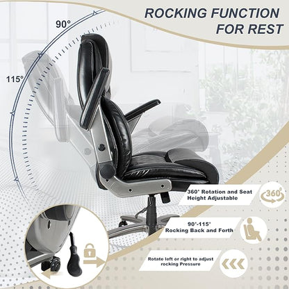Office Chair, 500 lbs Ergonomic Big and Tall Computer Desk Chair, High-Back Executive with Adjustable Headrest, 3D Reversible Armrests, Silent Wheels for Home, Office, Gaming (Black)