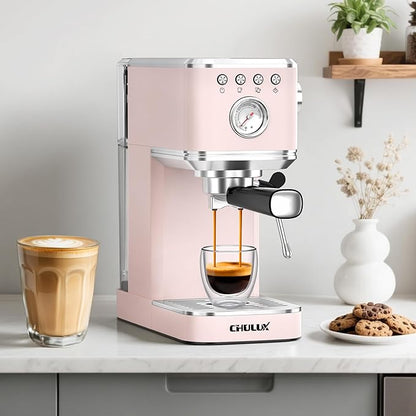 CHULUX Slim Espresso Machine with Milk Frother Steam Wand, 20 Bar Professional Italian Pump Espresso Coffee Machine for Home Cappuccino & Latte Maker, Pink