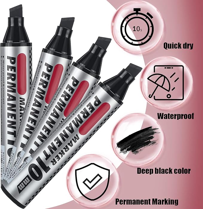 Patelai 150 Pack Jumbo Size Markers Bulk Black 10mm Chisel Tip Large Marker Pens Waterproof Quick Dry Pen for Industrial Art, Work on Metal Wood Plastic Glass