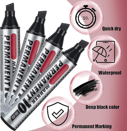 Patelai 150 Pack Jumbo Size Markers Bulk Black 10mm Chisel Tip Large Marker Pens Waterproof Quick Dry Pen for Industrial Art, Work on Metal Wood Plastic Glass