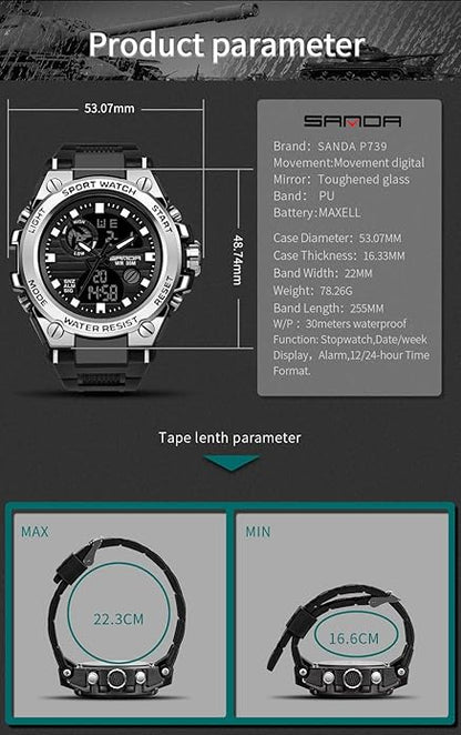 KXAITO Men's Watches Sports Outdoor Waterproof Military Watch Date Multi Function Tactics LED Alarm Stopwatch