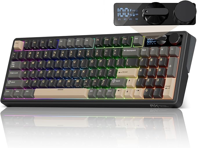 RK ROYAL KLUDGE M100 Wireless Mechanical Keyboard w/Screen & Dual Knobs, Tri-Mode Gasket Mount Gaming Keyboard with Number Pad, Hot Swappable Cream Switch, Black