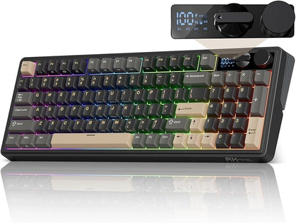 RK ROYAL KLUDGE M100 Wireless Mechanical Keyboard w/Screen & Dual Knobs, Tri-Mode Gasket Mount Gaming Keyboard with Number Pad, Hot Swappable Cream Switch, Black
