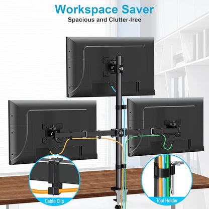 MOUNTUP Triple Monitor Stand, Height Adjustable Monitor Desk Mount Fit for 17 to 32 Inch Computer Screens, Stacked Monitors Arm for 3 Monitors, with C-Clamp and Grommet Base, up to 17.6lbs per Arm