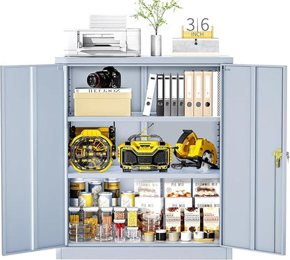 Greenvelly Metal Garage Storage Cabinet, Lockable Metal Cabinets with 2 Doors and Shelves,36”Steel Storage Locking Counter Cabinet for Office,Garage,Kitchen,Home,School(Dark Grey)