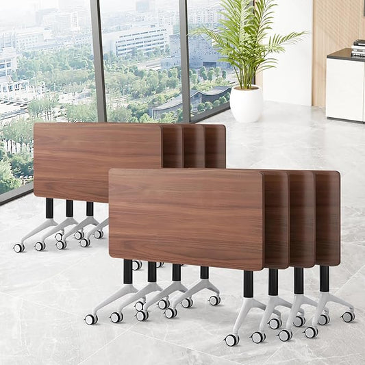 Conference Room Table, Folding Conference Table with Silent Wheels, Modular Flip Top Mobile Training Tables for Office, Training Room, Meeting Rooms, School, 2-16 Person (8, Walnut, 55.1in)