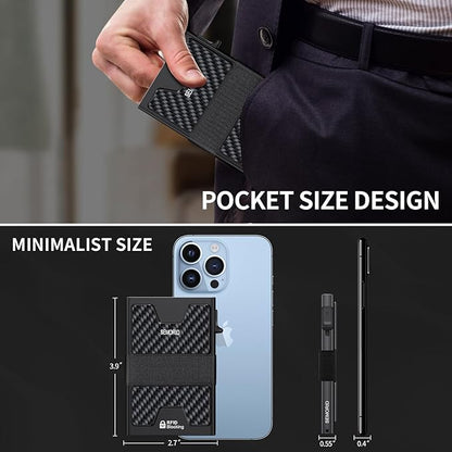 Slim Wallet for Men, Minimalist RFID Blocking Mens Wallet with Pop Up Case, Thin Metal Credit Card Holder with Cash Strap & Expandable Backplate - Holds 12 Cards