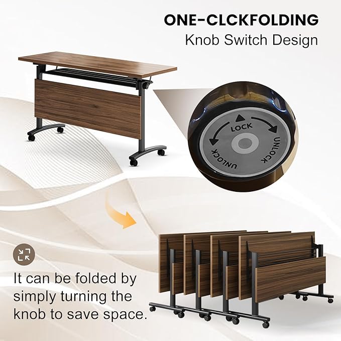 Conference Table Folding Conference Room Tables, Modern Mobile Meeting Training Table with Silent Wheels, Foldable Seminar Table for Offices, Classrooms, Libraries (8, Walnut, 70.8in)