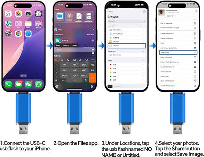 2-Pack 128GB USB C Flash Drive Dual Flash Drive Type C + USB A Memory Stick Jump Drive 2-in-1 Thumb Drive for Storage and Backup (128GB*2 Black&Blue)