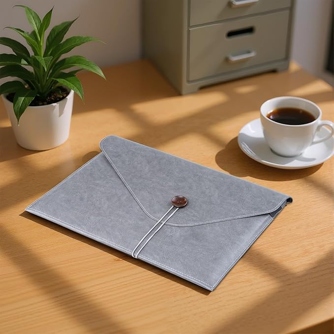 Men File Folder Organizer for Students, Mens Leather Padfolio for Office, Office A4 File Organizer Holder, Waterproof Portfolio Envelope Folder Case with Pen Holder, Mens Work Gift Colleagues - Grey