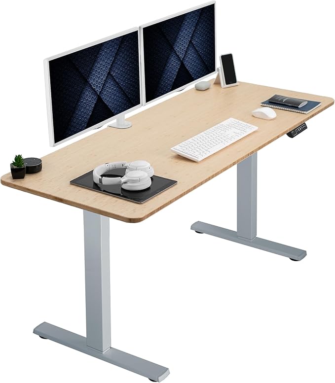 VIVO Electric 60 x 24 in Real Bamboo Standing Desk, Memory Height Adjustment, 1B Series, One-Piece Top, Gray Frame, DESK-KIT-1G6O